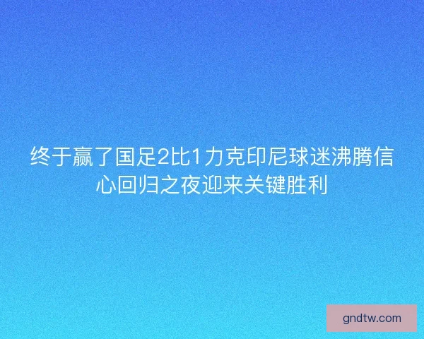 终于赢了国足2比1力克印尼球迷沸腾信心回归之夜迎来关键胜利